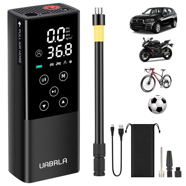 UABRLA Electric Air Pump, Bicycle, Car, Motorcycle, Portable Air Pump, Rechargeable, Cordless Air Compressor, Maximum Pressure, 150 PSI, Compatible with French/English/American Bulbs, LED Pocket