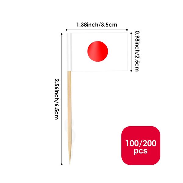 AhfuLife 100/200pcs Japan Toothpick Flags Cake Toppers, Japanese Cocktail Stick Flag for Sandwich Food Cupcake Toppers Tableware World Cup Party Supplies Pub Royal Event Decor (100 Pcs)