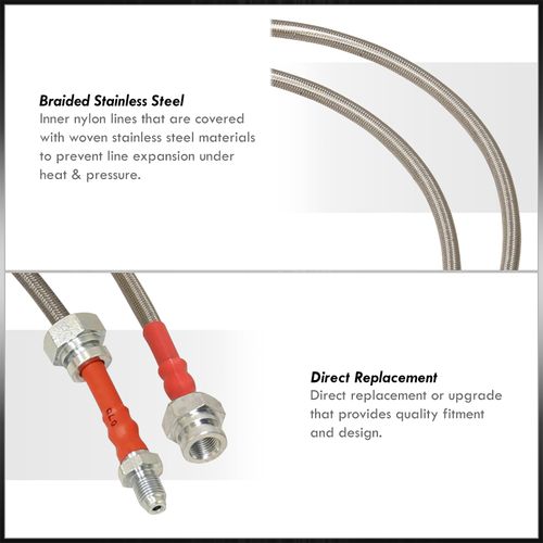 AJP Distributors Silver Stainless Steel Braided Oil Disc Drum Brake Lines Hoses Cables Kit 4PCS Front & Rear Set Compatible/Replacement For RX-7 RX7 SA22C FB Series 2 JDM 12A 1981 1982 1983 81 82 83