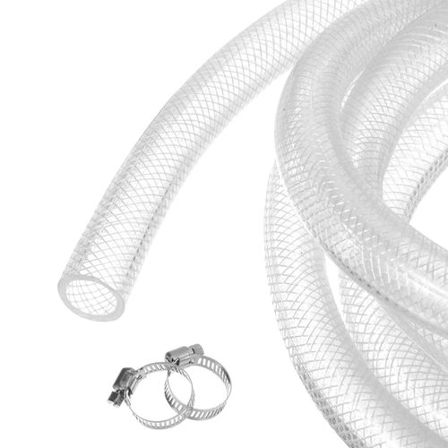 Rebower 3/4" x 1" Braided Clear Plastic PVC Tubing 10ft High Pressure Flexible Reinforced Vinyl Tube, [for Garden Irrigation, Water Hose, Fish Tank] - 19x25.4mm / with 2Pcs Clamps