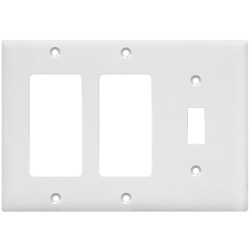 ENERLITES Combination Single Toggle/Double Decorator Rocker Outlet Wall Plate, Standard Size 3-Gang Light Switch Cover (4.5" x 6.38"), Polycarbonate Thermoplastic, UL Listed, 881132-W, White
