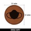 Face Mask Icon Solid Round Iron-On Engraved Faux Leather Patch Applique - 2.5 Inch - Brown