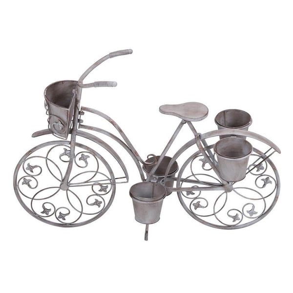 Litton Lane Plant Stand Swirly Iron Wheels Silver W/ 5 Galvanized Metal Buckets