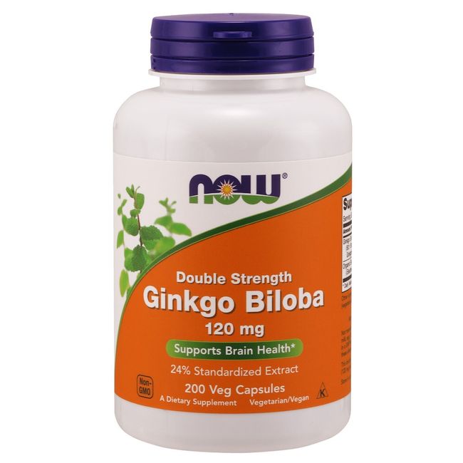 NOW Foods Ginkgo Biloba, Double Strength, 120 mg, 200 Veg Capsules