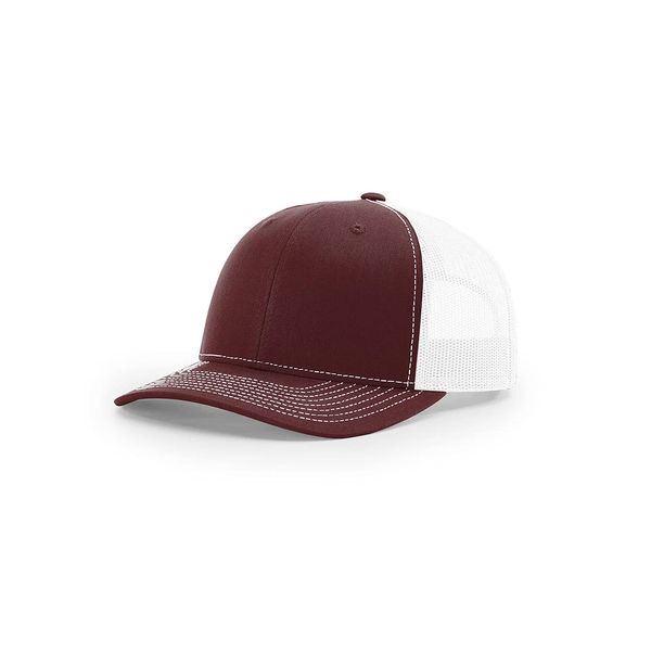 Richardson 112 Trucker OSFA Baseball Hat Ball Cap, Maroon/White