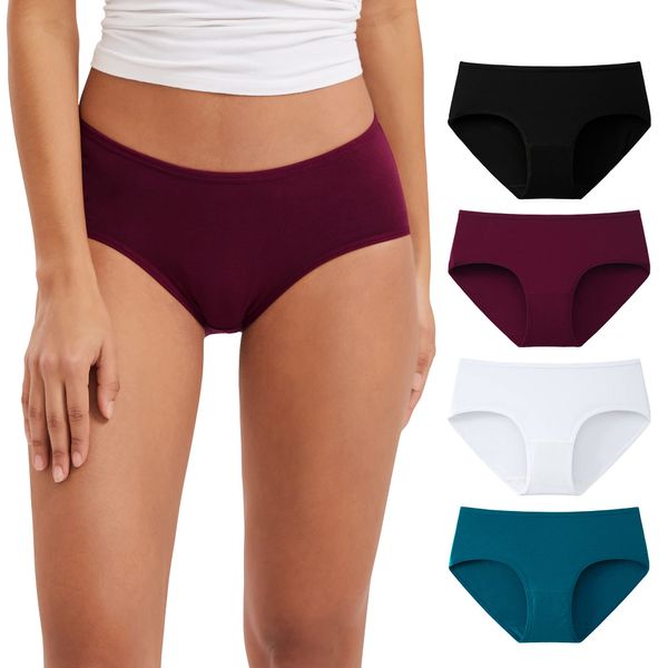 INNERSY Womens Knickers Basic Cotton Panties Ladies Sports Underwear Female Briefs Pack of 4 (M, Black/White/Blue/Burgundy)