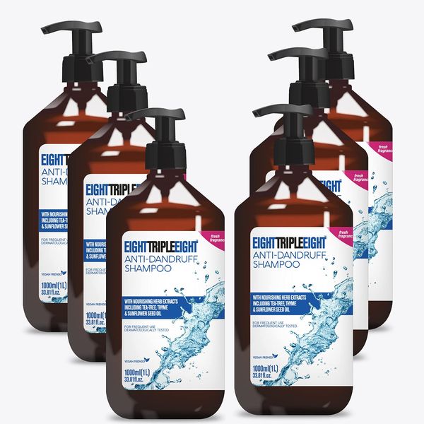 6x EightTripleEight Anti-Dandruff Shampoo With Nourishing Herb Extracts Including Tea-tree, Thyme & Sunflower Seed Oil 1 Litre