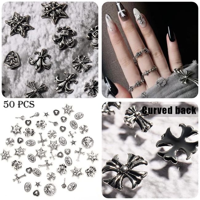  100 Pcs Cross Nail Charm 3D Punk Nail Charms Vintage