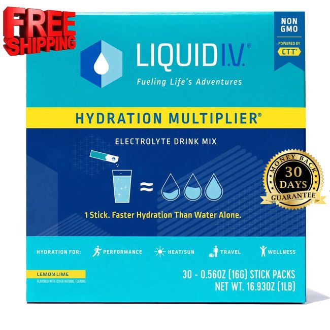 Liquid Iv Hydration Multiplier Electrolyte Drink Mix, Lemon Lime (30 Count)