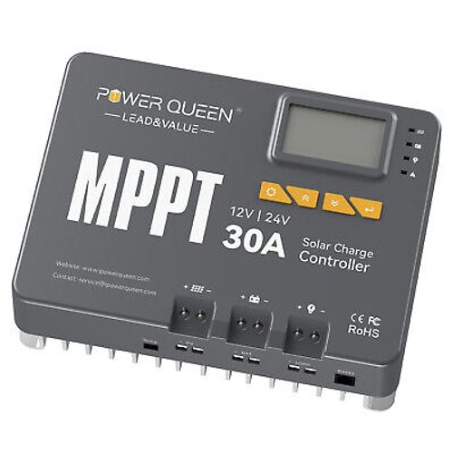 Power Queen 30A Smart Solar Charge MPPT Controller Regulator Bluetooth 12V 24V