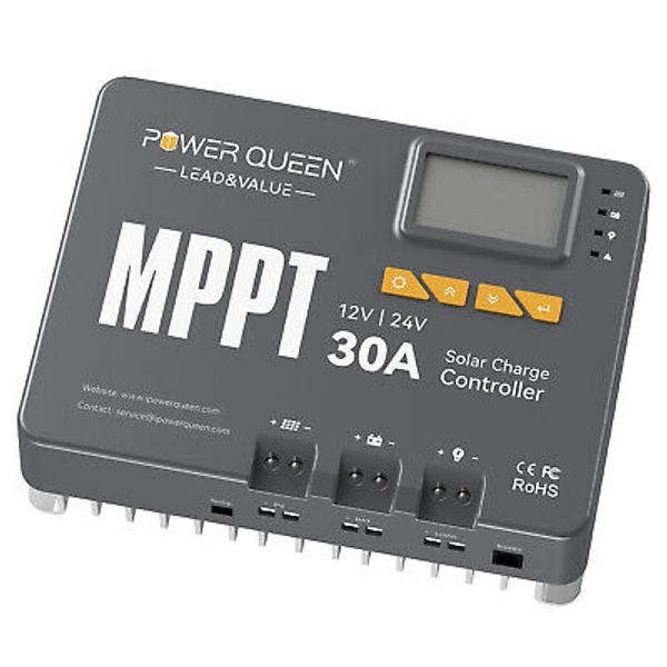 Power Queen 30A Smart Solar Charge MPPT Controller Regulator Bluetooth 12V 24V