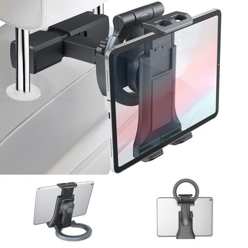 Tablet Holder for Car Headrest, [3 in 1] Upgraded Tablet Holder Mount for Car Backseat Road Trip Essentials for Kids for iPad Mount for 5-12.9” Devices, Black