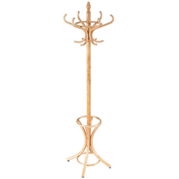 Wood Standing Hat Coat Rack with Umbrella Stand-Natural