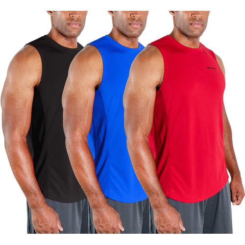 DEVOPS 3 Pack Men's Muscle Shirts Sleeveless Dry Fit Gym Workout Tank Top (Large, Black/Blue/Red)