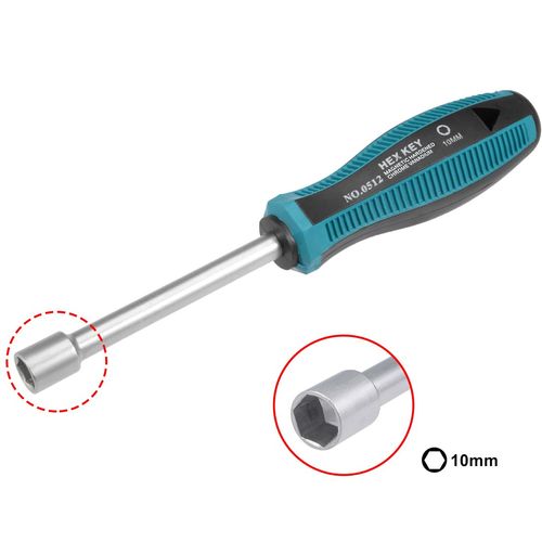 sourcing map 10mm Non-Magnetic Tip Six Point Hex Nut Driver with 3.7-Inch Round Shaft