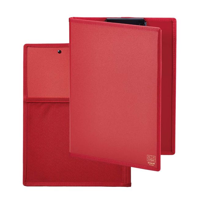 King Jim 5995 Clipboard All-In, With Cover, A4, Short Edge Clip, Bi-Fold, Red