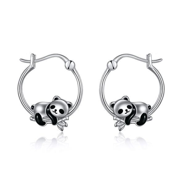 YAFEINI Panda Earrings Sterling Silver Panda Bamboo Hoop Earrings Panda Jewellery for Women Girls Gifts