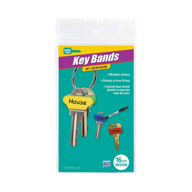 Lucky Line Colorful Key Bands - Key Identifiers Medium, 16 Pack (17116)