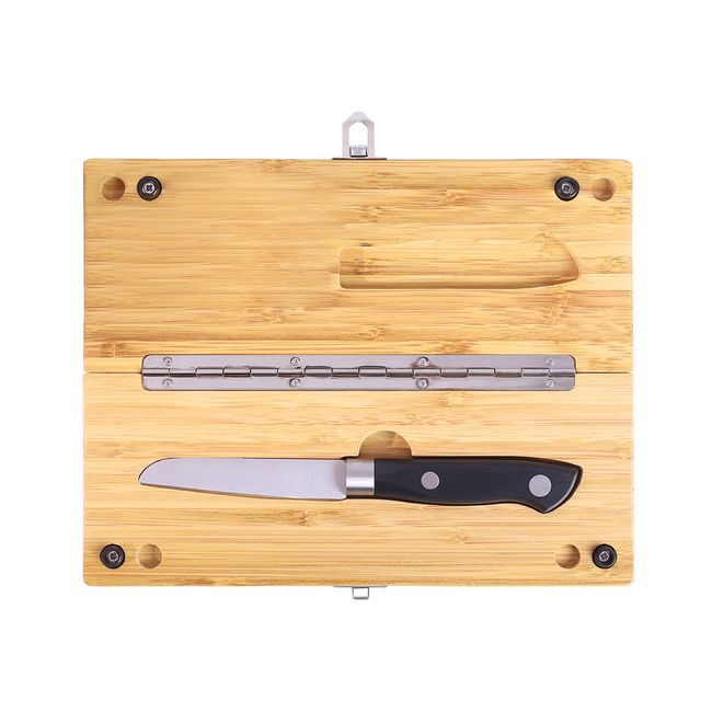 YOSHIKI YK-KBM1 Bamboo Camping Knife Cutting Board Set with Knife Inside, Portable and Convenient, Storage Bag Included, Outdoor, Home Use, Medium, Sustainable Development Goals (SDGs) Plastic-Free