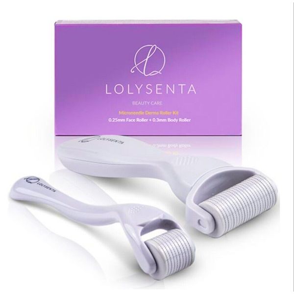 Lolysenta Microneedle Derma Roller Kit, Face Roller 0.25mm & Body Roller 0.30mm