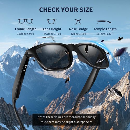 ALOUS Smart Glasses for Men & Women,Bluetooth Glasses with Open Ear Sound Mic & Speakers, Intelligent Touch,Magnetic Charging,Indoor/Outdoor UV Protection and Voice Assistant (Black Lens)