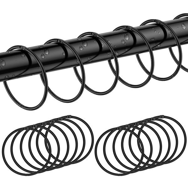 12 Pack Shower Curtain Rings,Black Rustproof Shower Curtain Hooks,Metal Round Shower Ring Hooks for Bathroom,Changing Room,Windows,Home Decoration,Glide Easily on Curtain Shower Rods,Easy Open Close