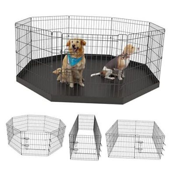 Pet Playpen Puppy Playpen Kennels Dog Fence Black 24''x24'' Bottom cover