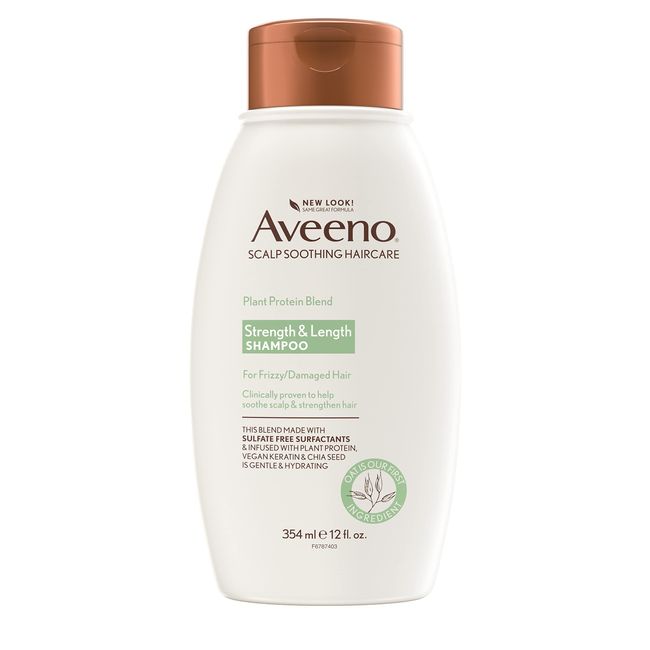 Aveeno Strength & Length Bitki Protein Karışımı Şampuan, Güçlü Sağlıklı Görünümlü Saçlar için Vegan Formül, Beyaz, 30 ml