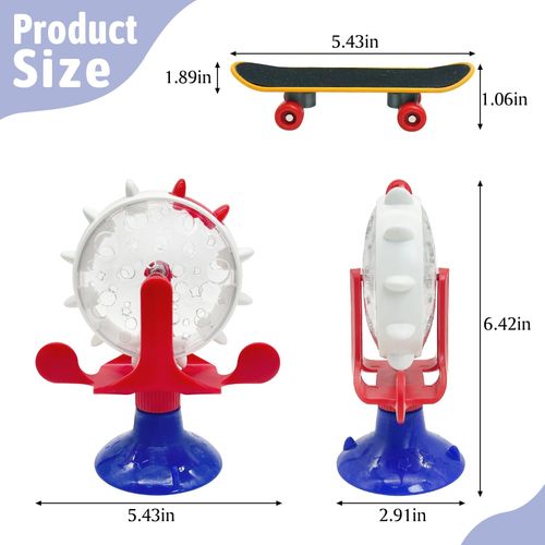 PINVNBY Tortoise Treat Ball and Funny Skateboard Toy Set 360° Rotating Turtle Feeder Ball with Suction Cup Tortoises Enrichment Toys for Small Animals Tortoise Turtle