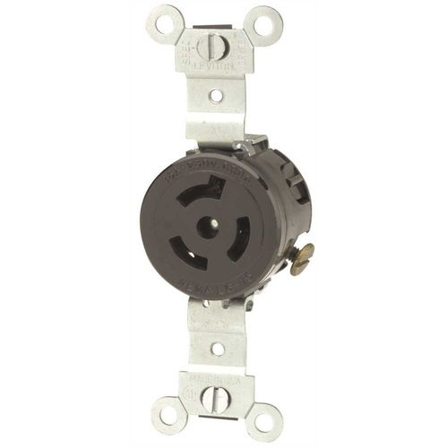 Leviton 4560 15 Amp, 250 Volt, NEMA L6-15R, 2P, 3W, Single Locking Receptacle, Industrial Grade, Grounding, Black
