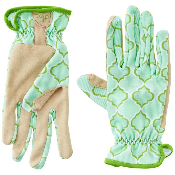 Digz Planter Pro Women's Gardening Gloves and Work Gloves with Touch Screen Compatible Fingertips, Geometric Pattern, Medium,Beige