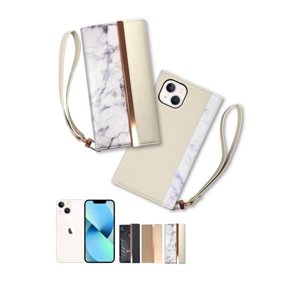 Shizuka Will iPhone 13 Notebook Type Case Cover Aifunde Smartphone Case Strap Hole with Strap White