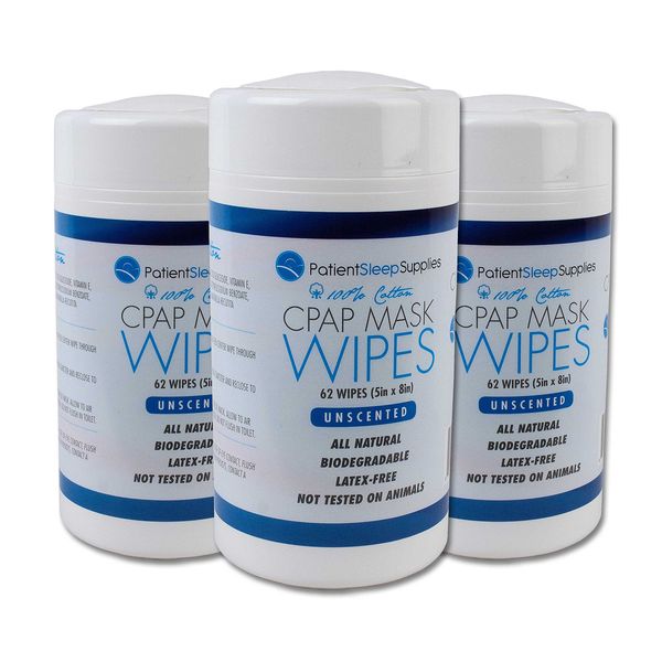 Patient Sleep Supplies CPAP Mask Wipes - 3 Packs of 62 Wipes