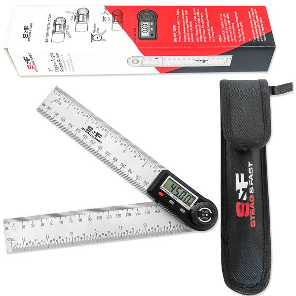 Digital Angle Finder Ruler 7 Inch / 200 mm Stainless Steel with Case, Digital Protractor Angle Finder for Woodworking Measurement, Angle Measuring Tool by S&F STEAD & FAST