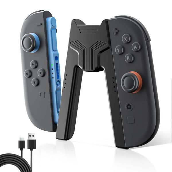 AOJAKI Charging Grip for Switch 2 handle, Ergonomic V-Controller Stand with USB-C Cable and LED Indicator for Fast Charging While Playing - For Switch2 (Model 2025)
