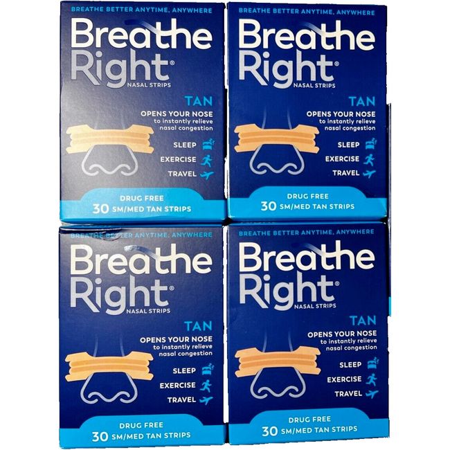 120 BREATHE RIGHT NASAL STRIPS, SM/MED TAN ( 4 x 30 Ct Boxes ) NIB EXP 2027-28