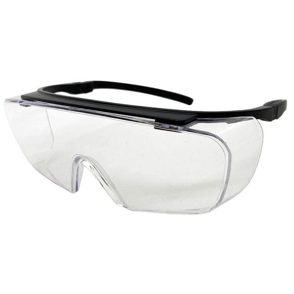 Face Trick Glasses OSG650 Pollen Disease Prevention / Splash Protection Glasses Overglass Mask with UV Protection and Anti-Fog Treatment, High Performance Sabae Manufacturer Lens, Black Matte/Clear UV Anti-Fog Lens -