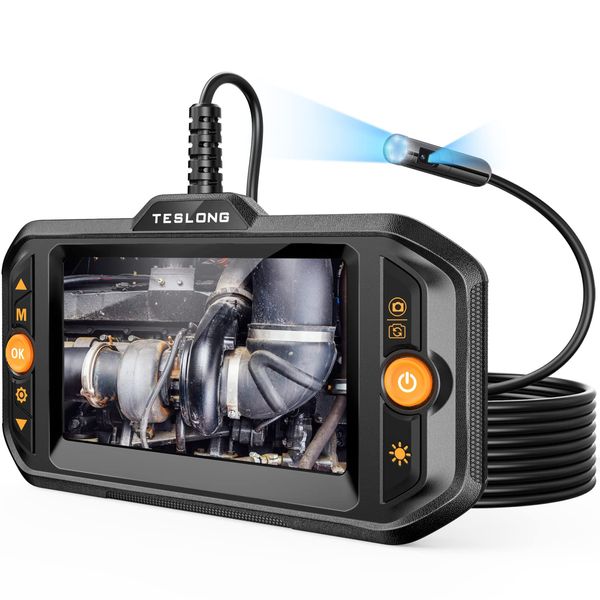 Dual Lens Endoscope Camera with Light, Teslong Mechanic Borescope Inspection Camera with Monitor, Flexible Snake Probe Camera, Fiber Optic Scope for Automotive HVAC Drain Wall