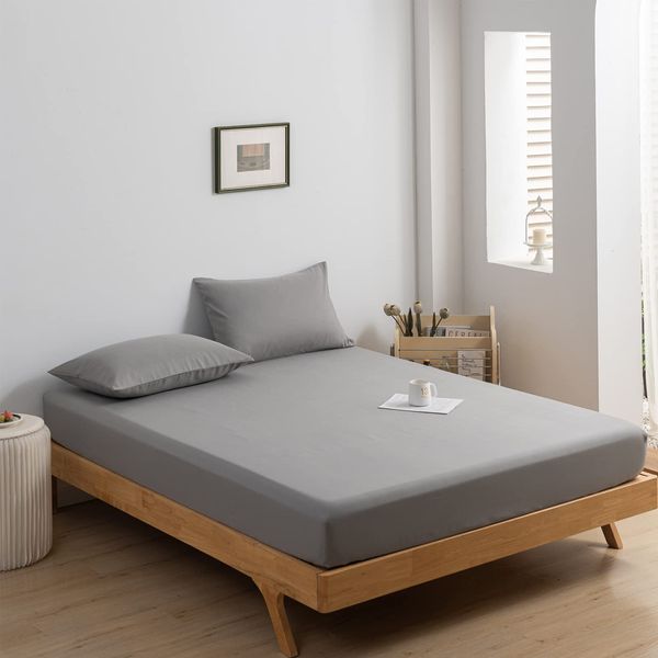 Good Nite Fitted Sheet Bed Sheets Single Double King Size 25CM Extra Deep Pocket Soft and Breathable Machine Washable Fitted Bedding Sheets (Gray, Single)