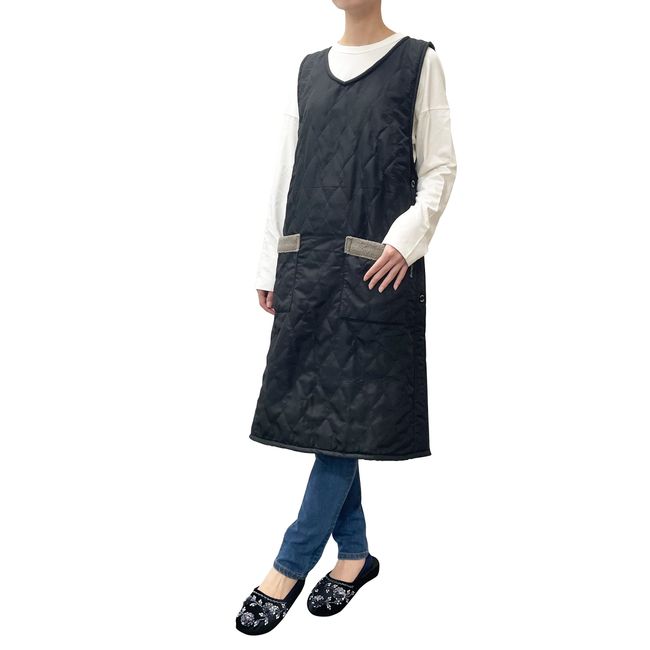 Akira 14262-5 Warm Long Apron, Black, M-L