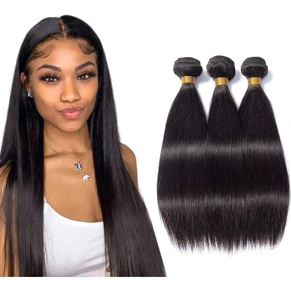 Brazilian Straight Hair Human Hair 3 Bundles （20" 20" 20"，210g）100% Unprocessed Virgin Brazilian Straight Human Hair Extensions 3 Bundles Natural Black Color