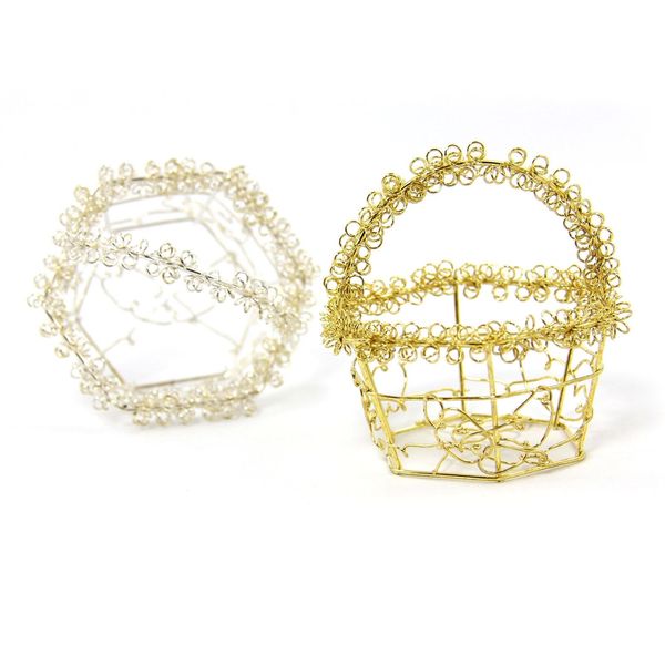 Mini Favour Wire Baskets in Gold or Silver[Gold,Hexagon,Single]