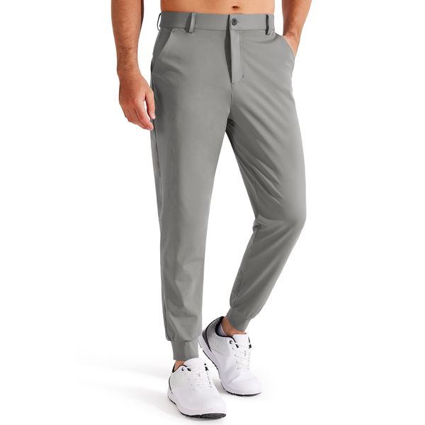 Libin Herren Golfhose Stretch Slim Fit Golf Jogginghose Anzughose Sporthose Lang Jogger Pants Chino Stoffhose mit Taschen, Grau L