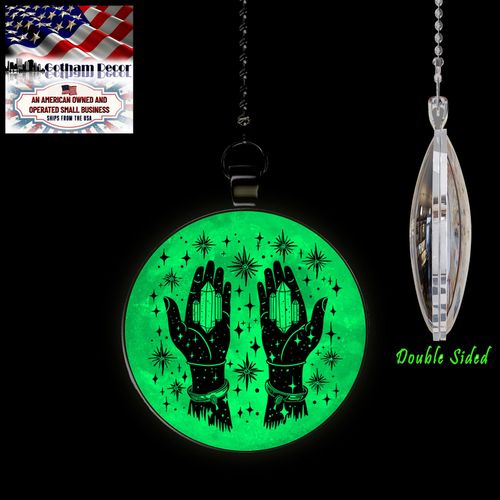 Gotham Decor Healing Crystal Moon Glow in The Dark Ceiling Fan and Light Pull Chain Double Sided