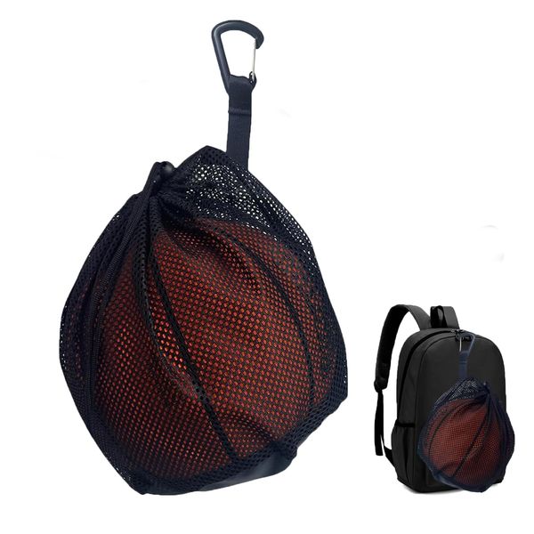 Ballnetz 1 Ball,Basketball Tasche,Balltasche Fussball,Volleyball Netz Rucksack,Handball Net Bag Zubehör,Schwarz Mesh Sport Rucksäcke mit Kordelzug Tragbare Faltbar Aufbewahrung Netztasche,für Kinder