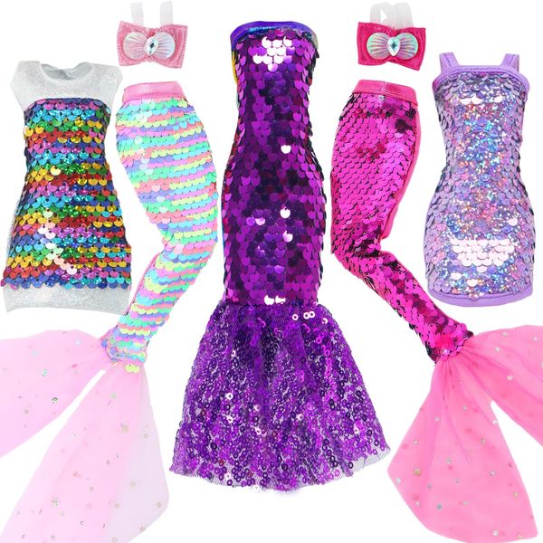 BLIJOLA Doll Clothes 5 Sets Sequins Dresses for 11.5 inch Girl Doll Including 2 Mermaid Clothes Swimwear 1 Evening Dress 2 Casual Dresses Party Outfits Fashion Show(Sequin C)