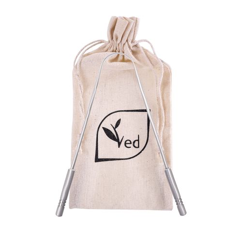 Ved 100% Pure Copper Tongue Scraper with Eco-Friendly Travel Bag, Natural Copper Tongue Cleaner, Good Grip and Comfortable Grip