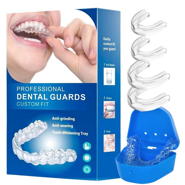 Mouth Guard for Teeth Grinding, Mouth Guard for Sleeping, Night Guard Teeth Grinding Adults & Kids, Sleep Apnea Mouth Guard, Reusable Teeth Whitening Mouth Tray & Prevent Bruxism 4 Pcs