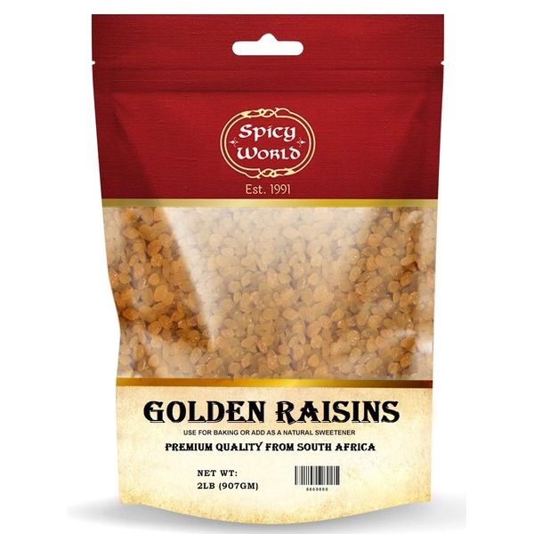 Spicy World Golden Raisins 2 LB Bulk Bag - Sweet & Seedless Sultanas from South Africa | | Perfectly Dried for Natural Sweetness | Ideal Dried Fruit Snack | For Baking & More | No Added Sugar