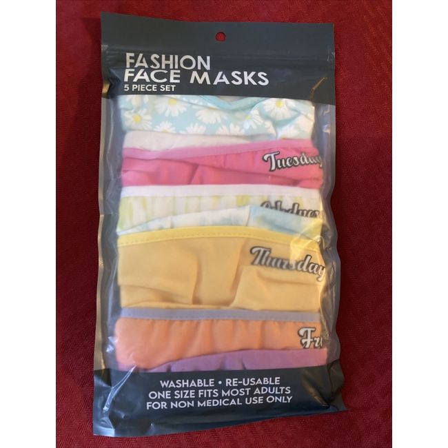 Day Of The Week Women's Face Masks 5 Piece Reusable  New Cute Washable Sexy Hot